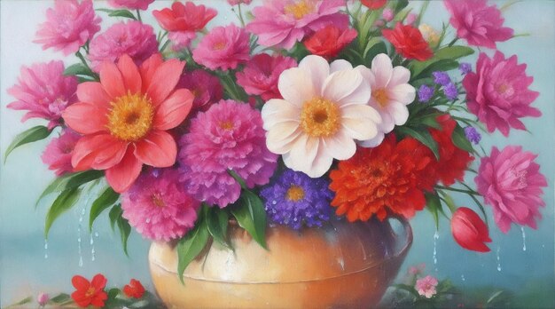 Beautiful decorative flowers water oil painting Generative AI