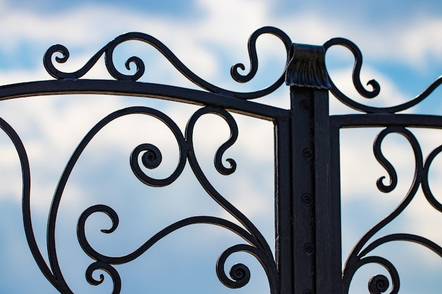 Beautiful decorative metal elements forged wrought iron gates.