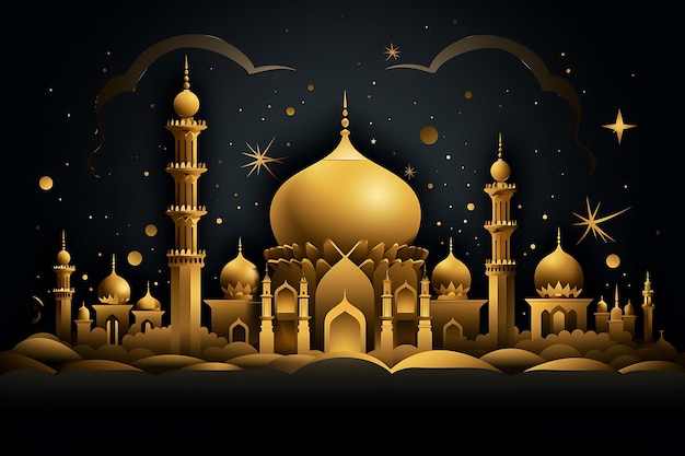 Beautiful decorative moon and mosque ramadan kareem background