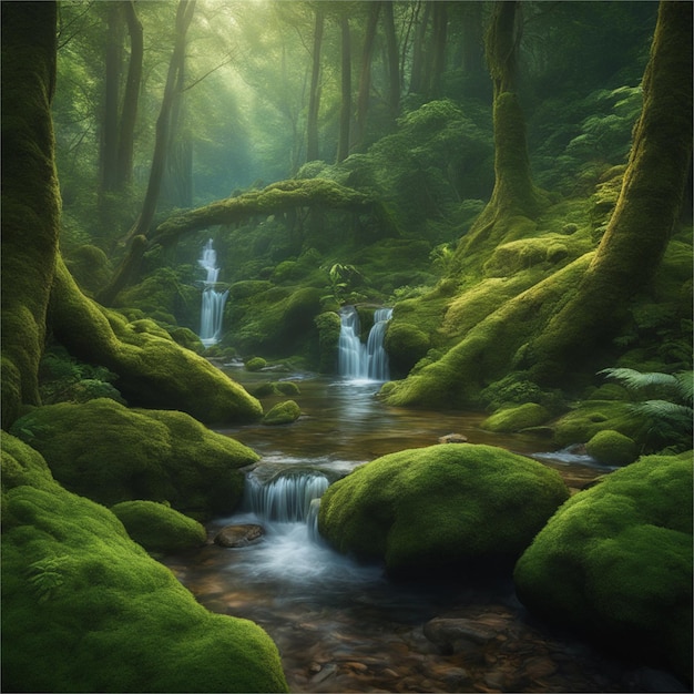 Beautiful deep forest jungle scene