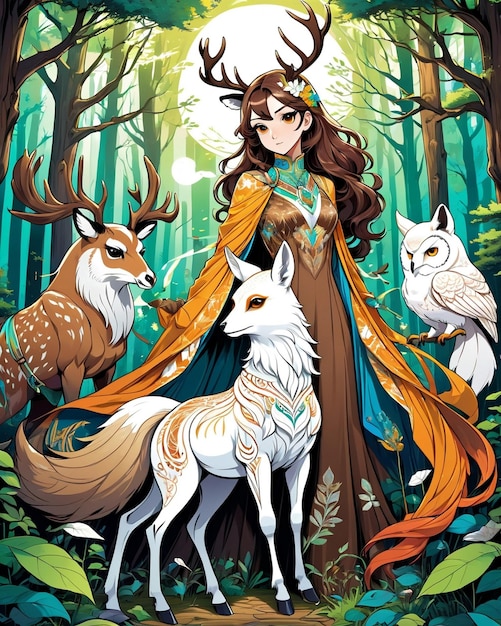 A beautiful Deer a brown horse a white owl a beautiful fox all in wood nature mesmerizing