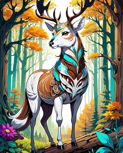 A beautiful Deer a brown horse a white owl a beautiful fox all in wood nature mesmerizing