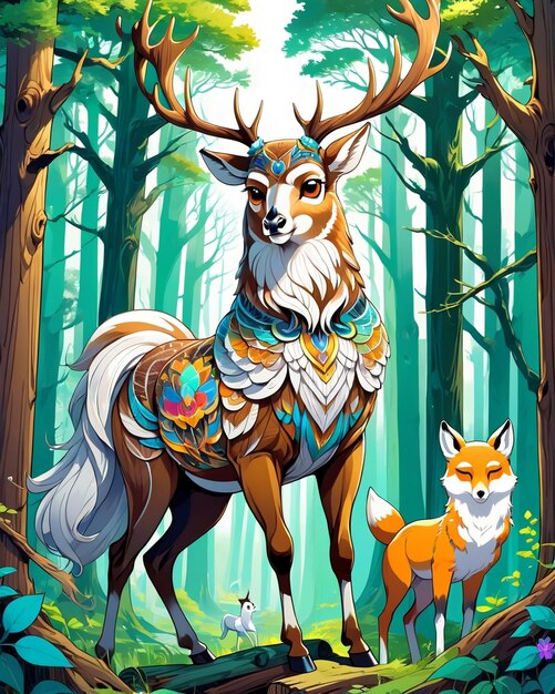 A beautiful Deer a brown horse a white owl a beautiful fox all in wood nature mesmerizing