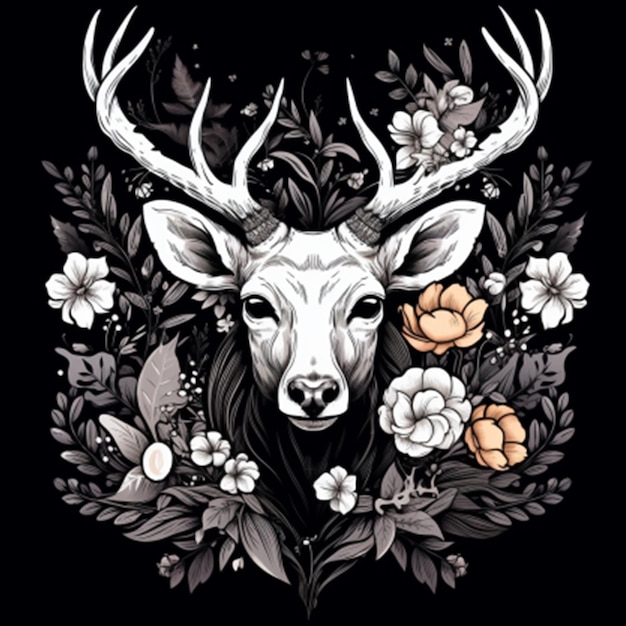 A beautiful Deer head with flowers Watercolor creative logo