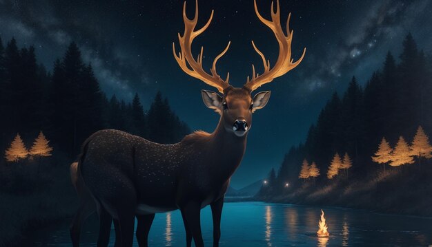 beautiful Deer nighttime landscope