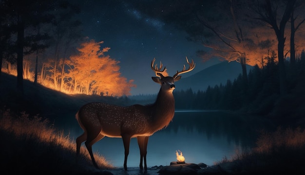 아름다운 사슴 야간 풍경