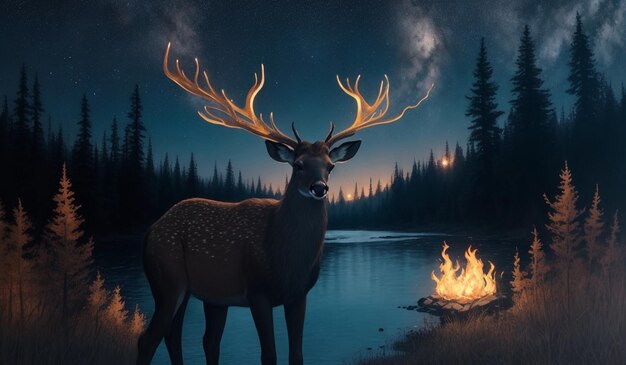 beautiful Deer nighttime landscope