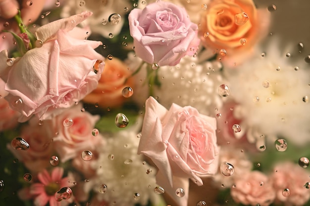 Beautiful delicate flowers inside cold foggy glass floral botanical wallpaper that looks like flowers are trapped in screen