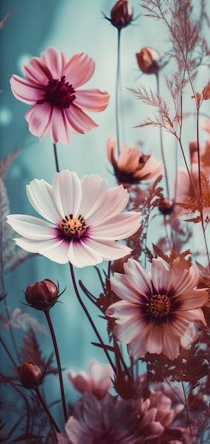 Beautiful delicate flowers for wallpaper background Digital art Generative Ai