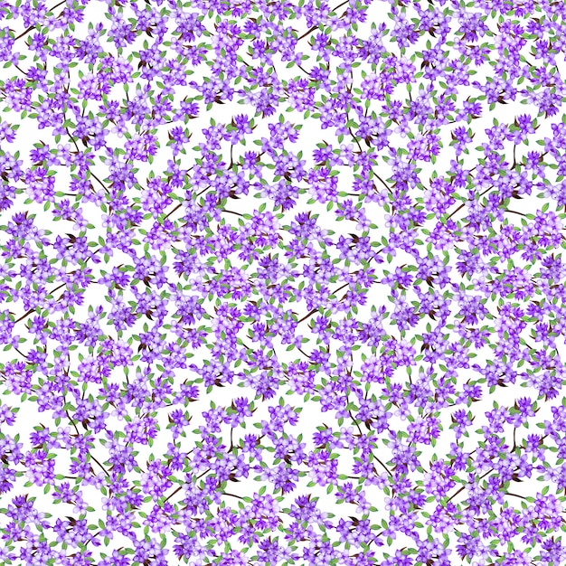 Beautiful delicate spring seamless pattern of realistic lilac branches in chaotic order.