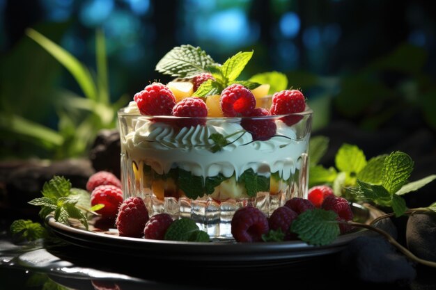 Beautiful and delicious dessert forest and mint fruit generative ia