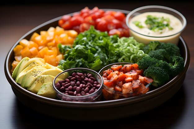 Photo beautiful and delicious japanese salad lunch food box set in a clean background healthy diet