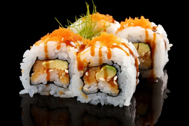 Beautiful delicious sushi sushi delivery advertising sushi rolls made of fish and cheese