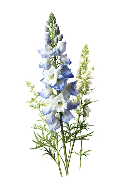 흰색 배경에 아름다운 Delphinium