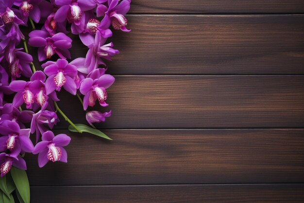 Photo beautiful dendrobium orchid frame on wooden background