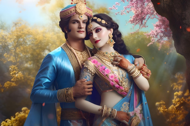 Foto bellissima raffigurazione del signore krishna e di radha