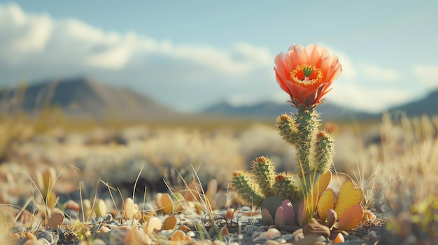 A beautiful desert flower in bloom The flower is a bright orange color and has a long stem with sharp thorns