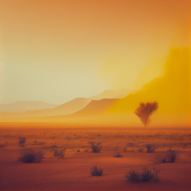 일몰 또는 일출의 아름다운 사막 풍경 Generative AI