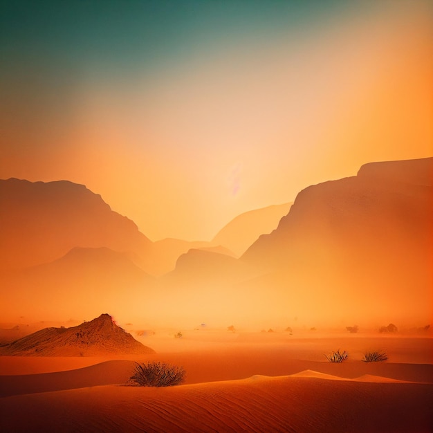 Beautiful desert landscape at sunset or sunrise Generative AI