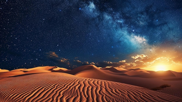 Красивая пустыня ночью под звездным небом