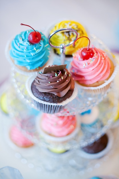 A beautiful dessert for your morning Breakfast. Multicolored cupcakes.