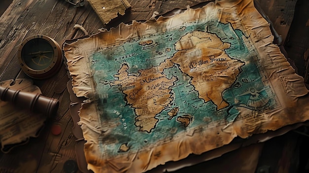 Красивая и подробная карта мира Карта старая и выветренная с разорванным краем