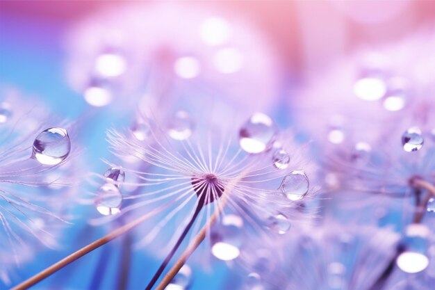 Beautiful dew drips on macro shot of