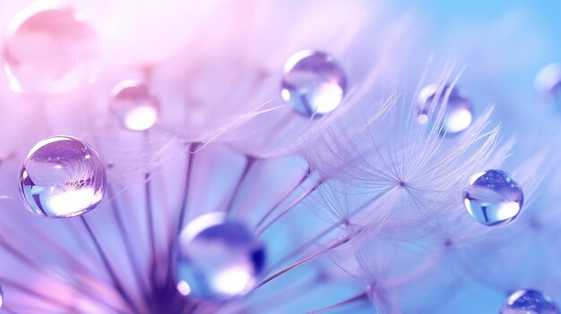 Beautiful Dew Drops on a Dandelion Seed Macro