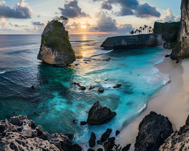 Foto la bellissima spiaggia dei diamanti nell'isola di penida, a bali, in indonesia