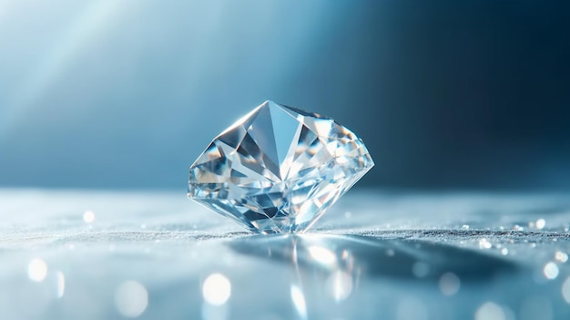 Beautiful diamond on shiny light blue background closeup space for text