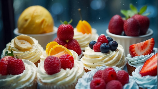 beautiful different cakes with berries on display