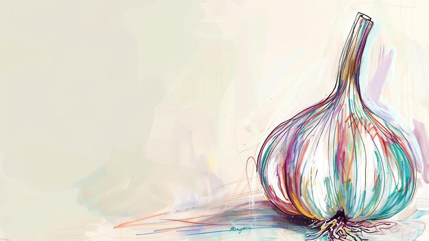 Photo a beautiful digital painting of a garlic bulb the bulb is depicted in a variety of colors with a white background