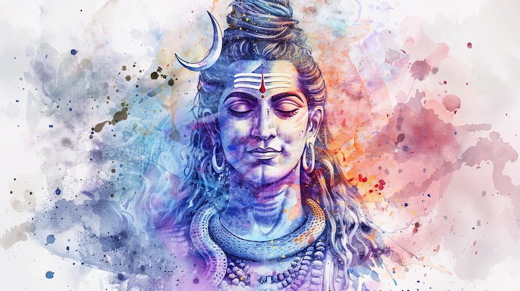 Beautiful digital painting of lord Shiva the protector with a kind smile on a white background perfe