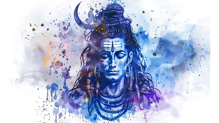 Beautiful digital painting of lord Shiva with crescent moon on white background perfect for home decor