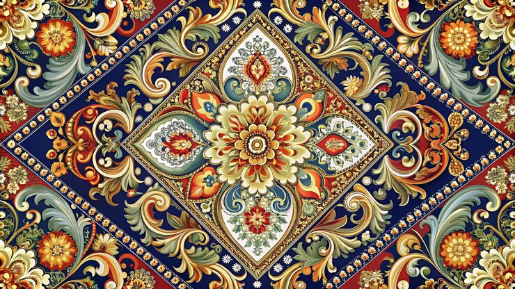 Photo beautiful digital textile design composition with baroque ornament element ethnic motif digital border neckline design paisley background pattren and geometrical design