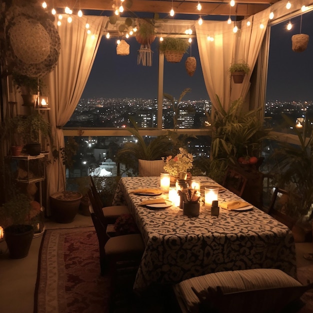 beautiful dining room late at night