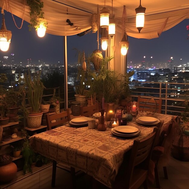 beautiful dining room late at night