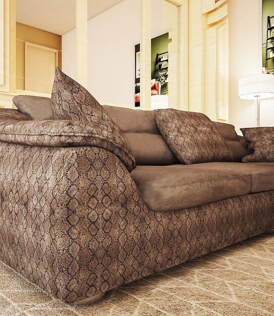 Beautiful Dior Texture Sofa Interior 3D Render Photo