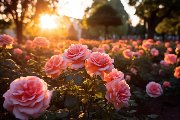 Photo beautiful display of a rose garden