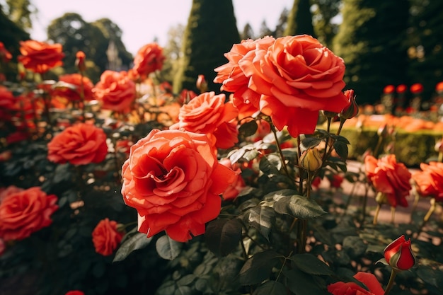 Beautiful display of a rose garden