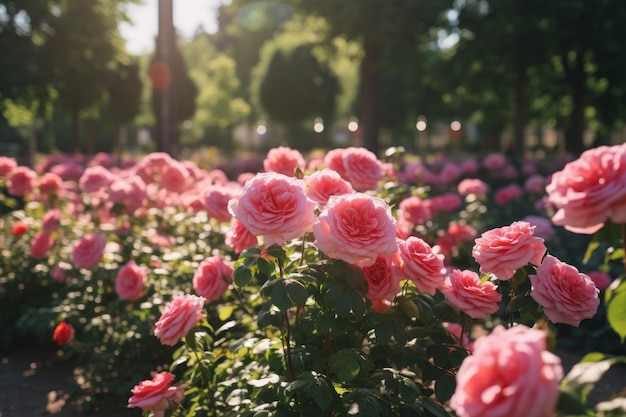 Photo beautiful display of a rose garden