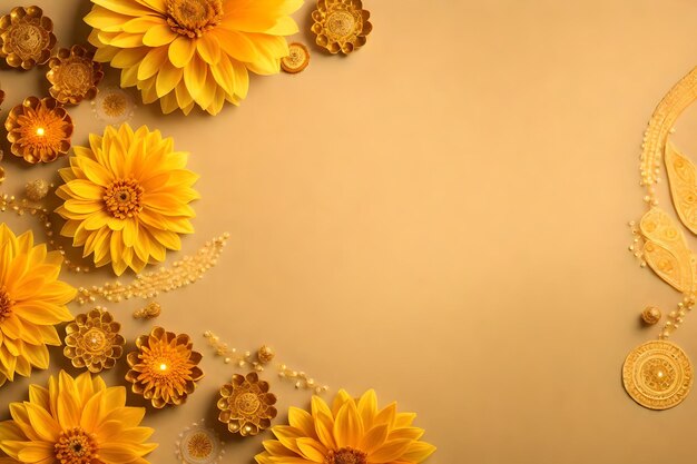 Beautiful diwali abstract floral background with yellow flowers place for your text