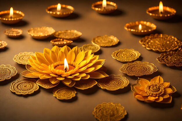 Beautiful diwali Abstract floral background with yellow flowers Place for your text