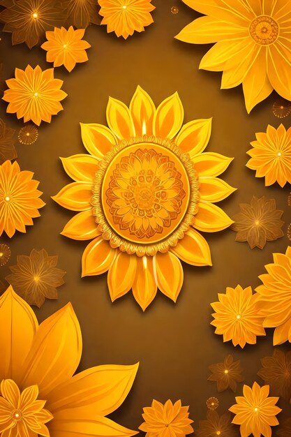 Beautiful diwali abstract floral background with yellow flowers place for your text