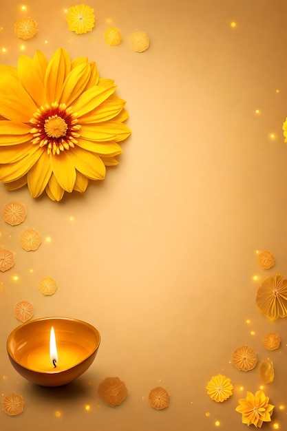 Photo beautiful diwali abstract floral background with yellow flowers place for your text