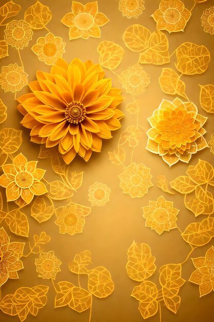 Beautiful diwali abstract floral background with yellow flowers place for your text