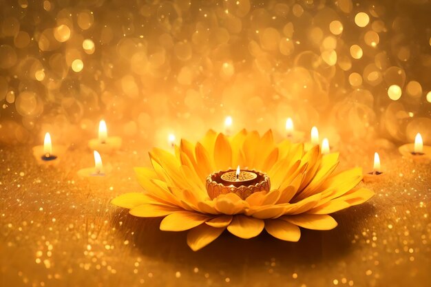 Beautiful diwali abstract floral background with yellow flowers place for your text