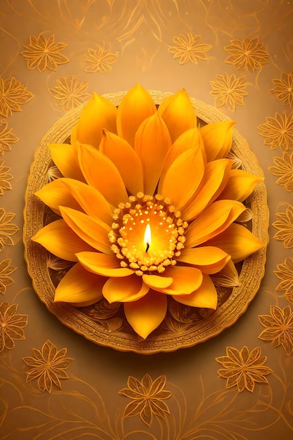 Photo beautiful diwali abstract floral background with yellow flowers place for your text