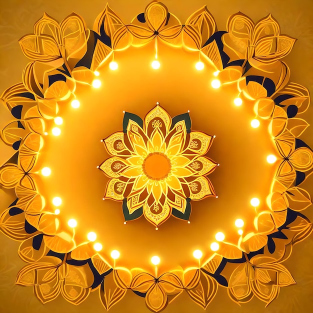 Beautiful diwali abstract floral background with yellow flowers place for your text