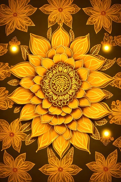 Beautiful diwali abstract floral background with yellow flowers place for your text